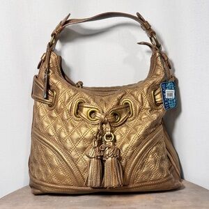 Vintage Lockheart Gold Metallic Quilted Leather Tassel Bag